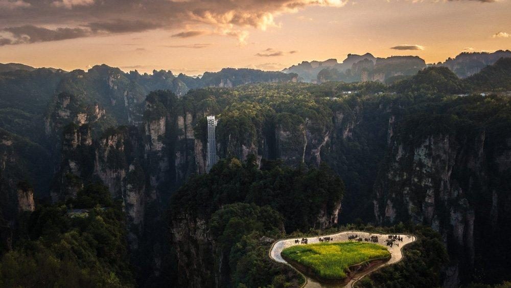 Towering sandstone pillars of Zhangjiajie National Forest Park, China