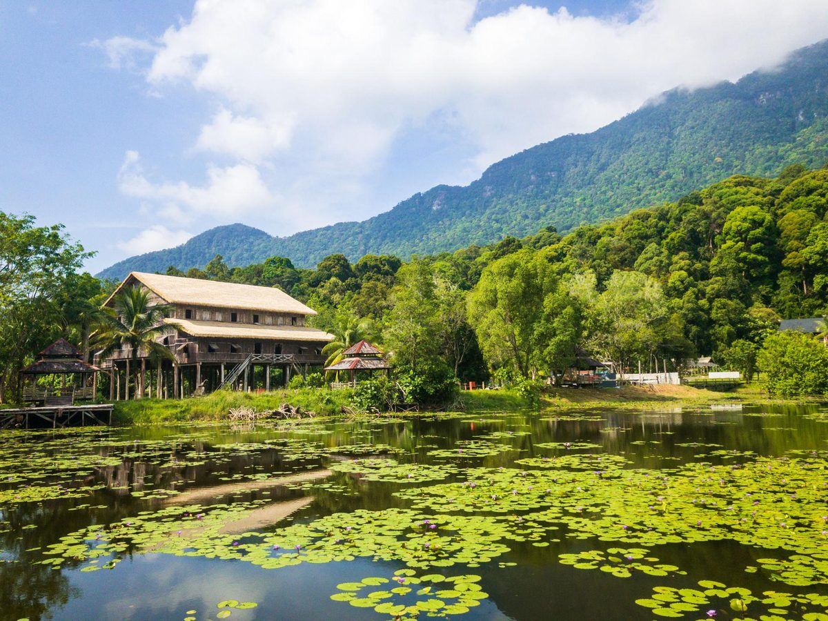 Traditional longhouses at the Sarawak Cultural Village
